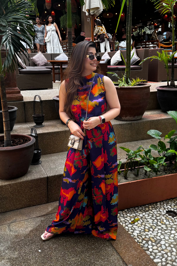Mavrica-  Printed Side Cut Sleeveless Jumpsuit